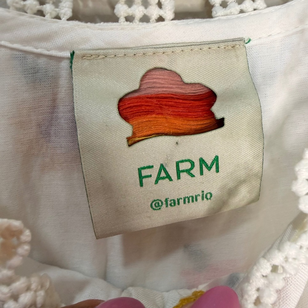 #11 FARM RIO Dress Sz. M PTP: 13" - 15" Floral Cross Stitch Linen Blend Crochet - Picture 6 of 11